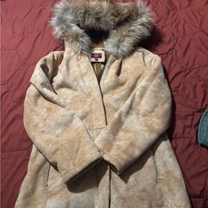 Women's Tan Faux Fur Hooded Coat